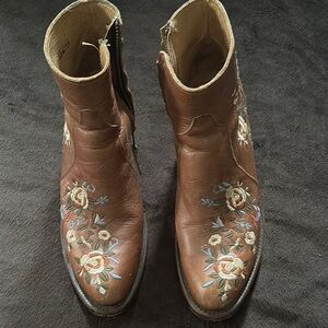 Shyanne Brown Western Ankle Boots with Floral Embroidery